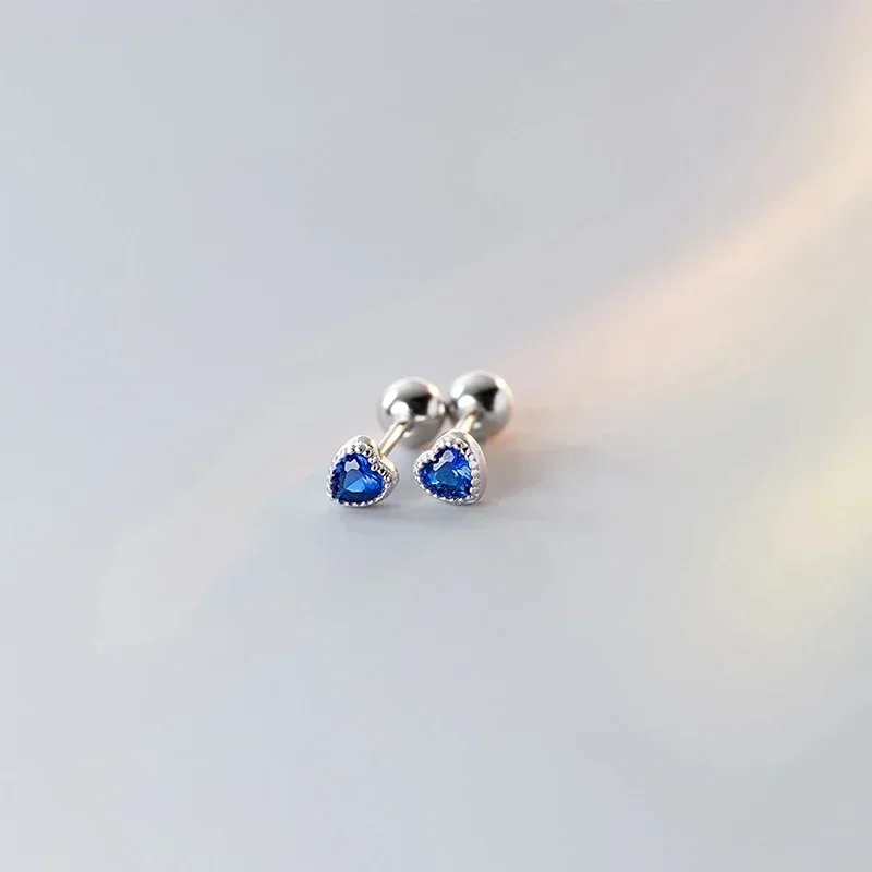 New Fashion Cute Minimalist Heart Stud Earrings Shiny Colorful Crystal Screw-back Tiny Ear Stud Accessory Small Earring Jewelry