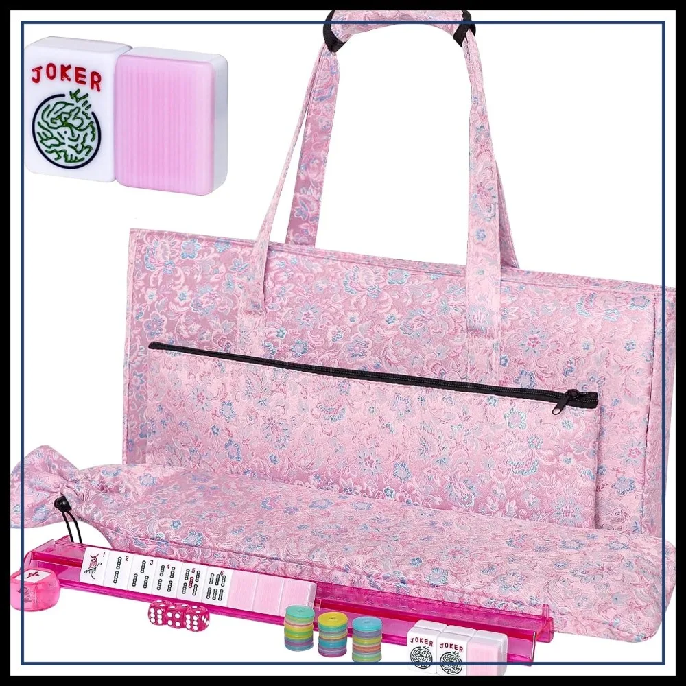 

American Mahjong Game Set, 166 Tiles, Pink Bag and Accessories, 4 All-in-One Rack/Pushers