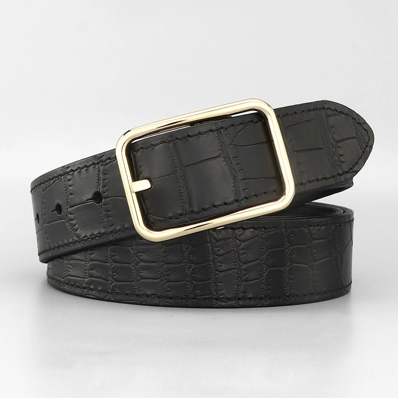 

Fancy vintage full genuine leather pin buckle belts men designer high quality classic 3.3cm wide young men jeans ceinture homme