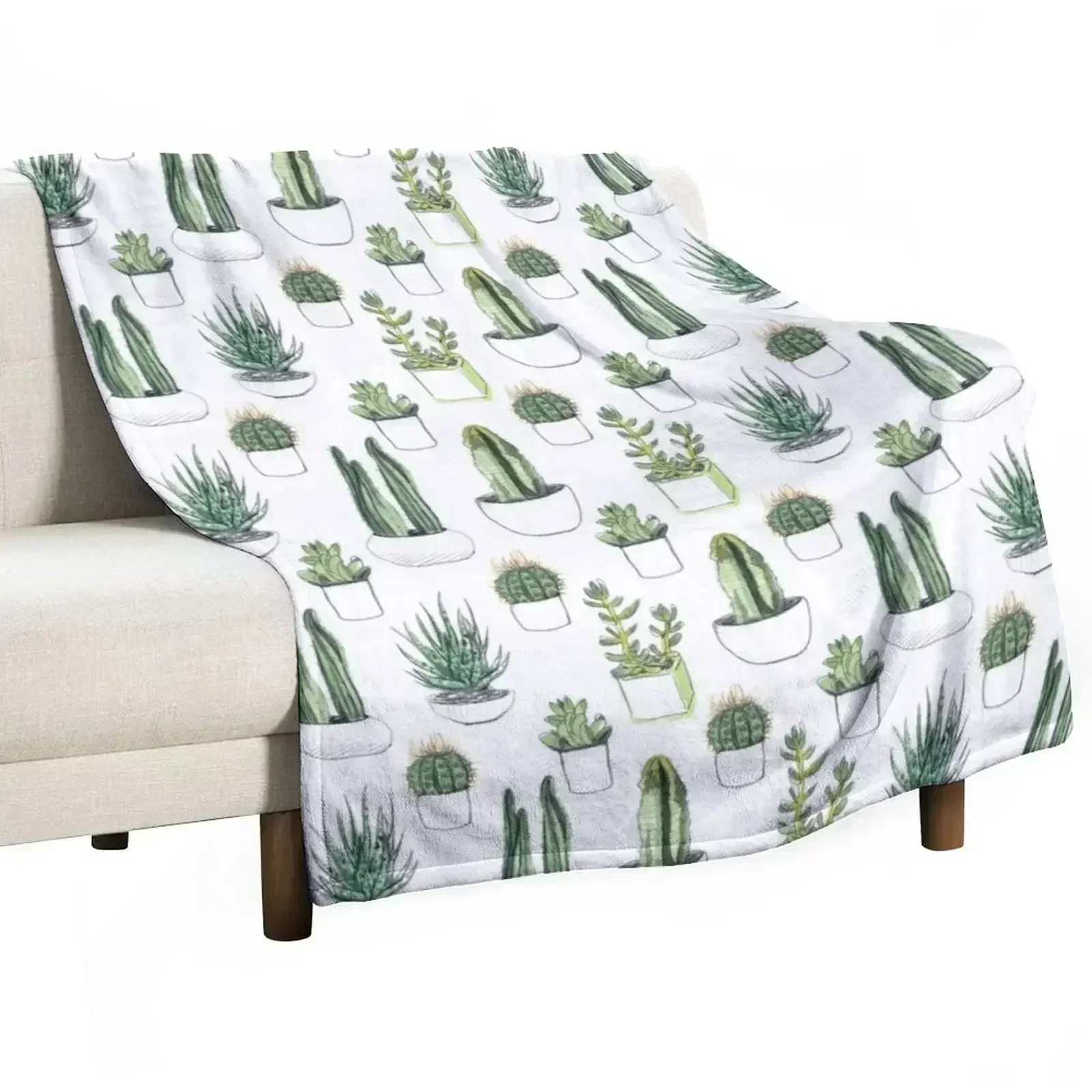 Watercolour cacti & succulents Throw Blanket Large Custom valentine gift ideas Luxury For Decorative Sofa blankets ands Blankets