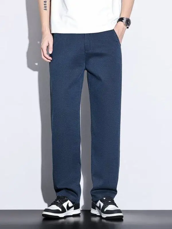 

Новые мужские повседневные брюки 2026 года: эластичные, струящиеся, свободного прямого кроя, однотонные, длинные, универсальные, модные, летние