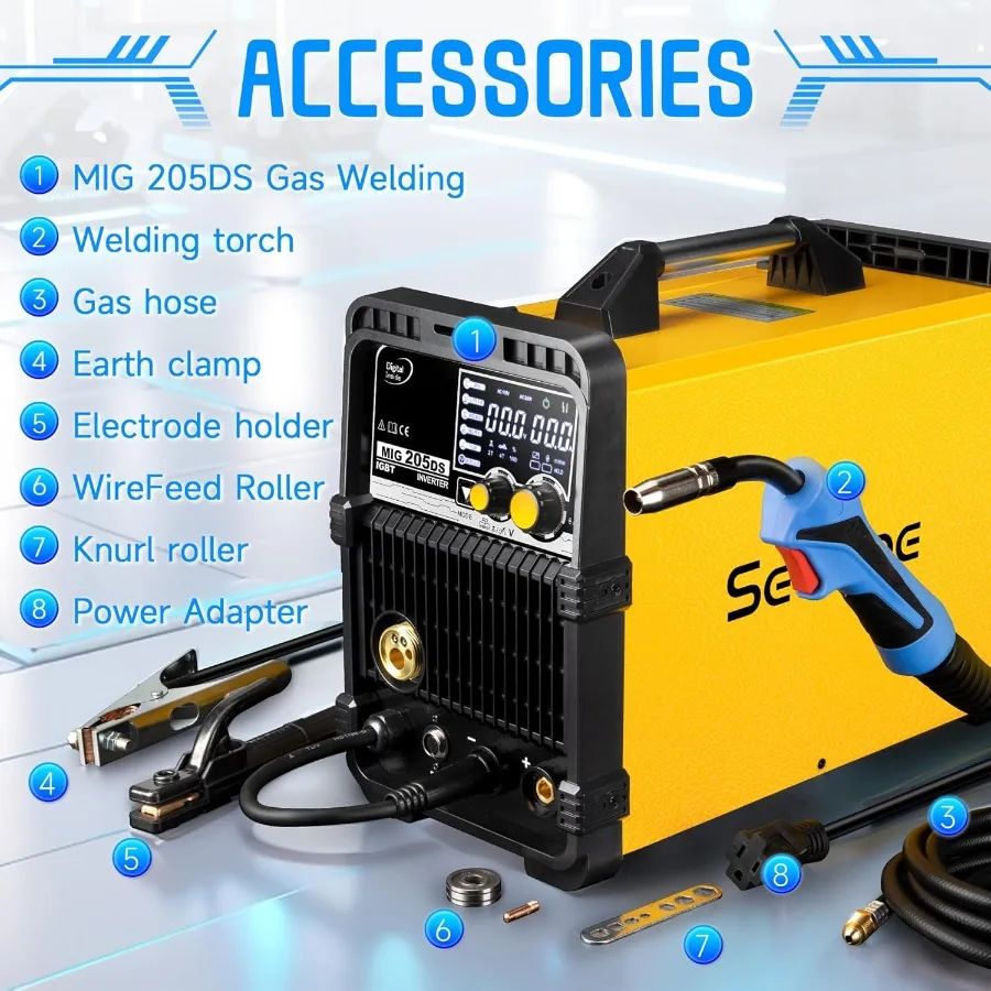 205A MIG Welder 110 220V Dual Voltage Aluminum Welding Machine for Automotive Repair Construction and Metal Fabrication; 6in1 M