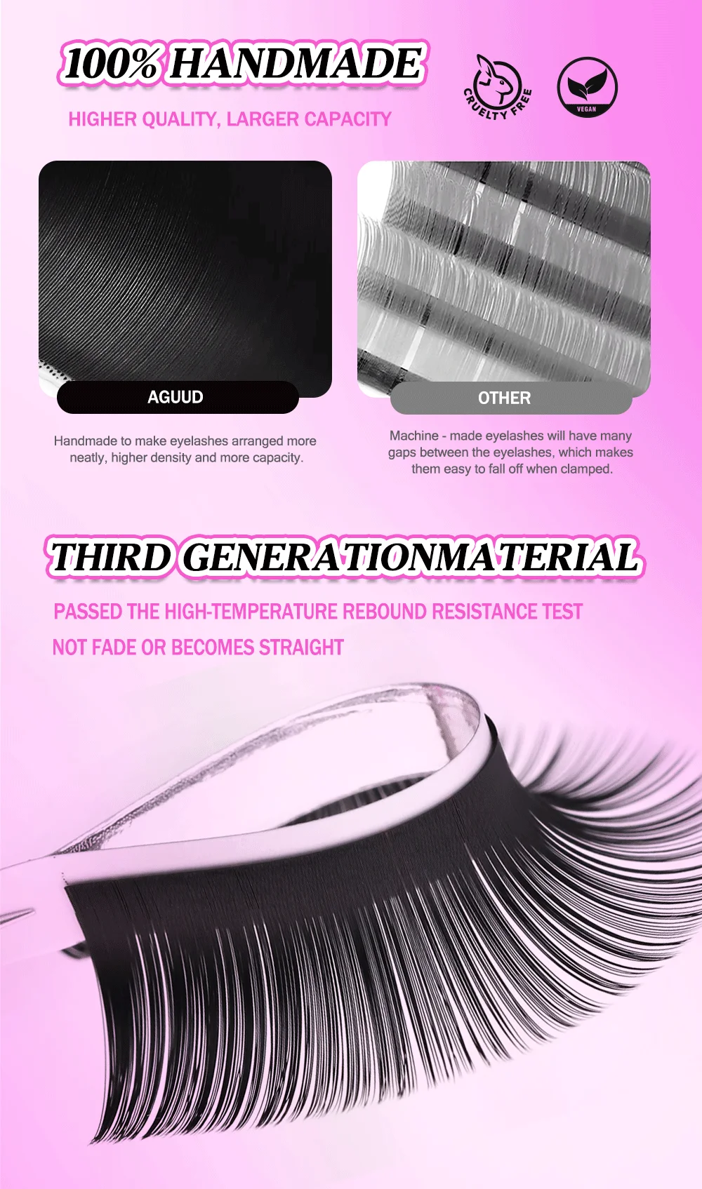 AGUUD Verbesserte 20-Reihen Ultra Matte Bold Black Wimpernverlängerungen Einzeln 0.03 0.05 0.07 0.10 Premium Weiche Volumen-Wimpern Nerz – Detail 3