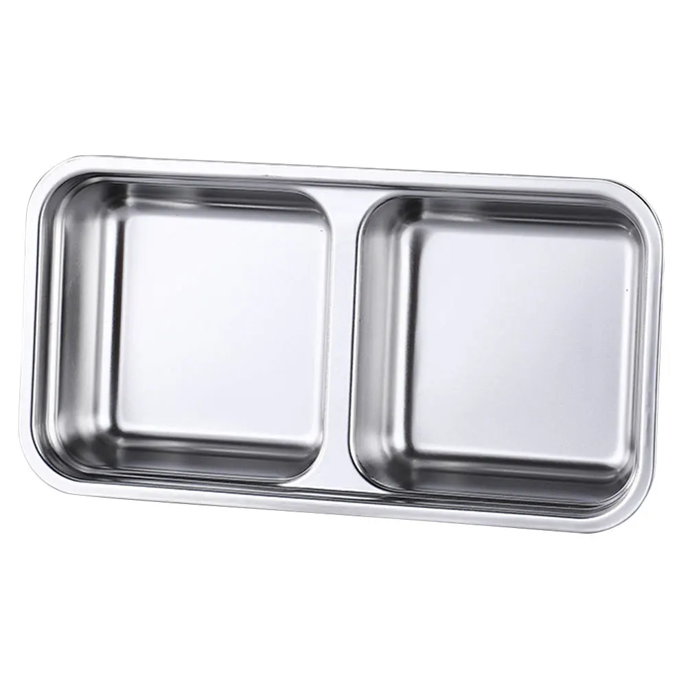 

Stainless Steel Double Compartments Kitchen Sauce Dish Seasoning Plate for Home Restaurant Appetizer Serving Plate