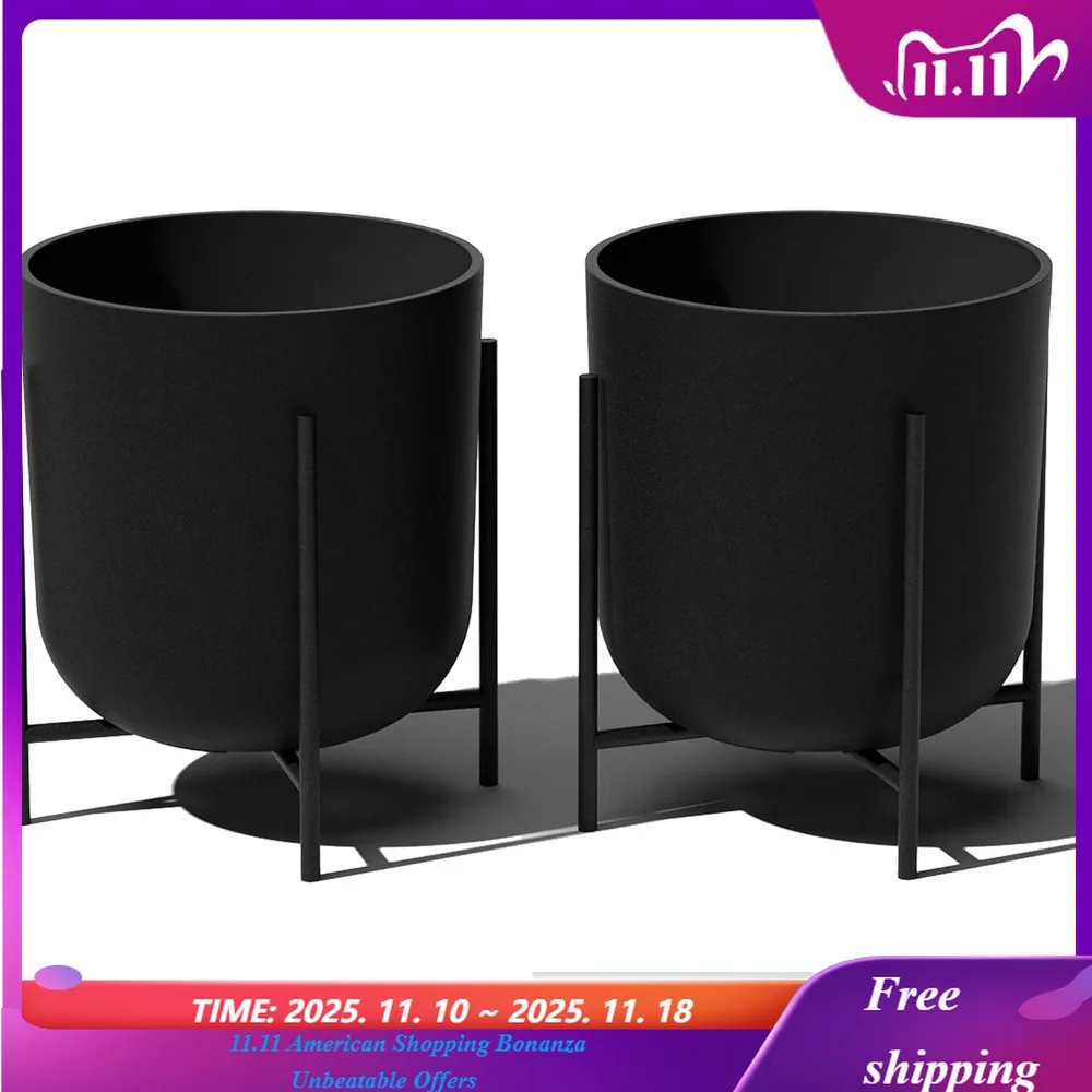 

Серия поднятых горшков Lima — круглый плантатор для патио/балкона, пластиковый каменный композит с металлической подставкой для растений Moder