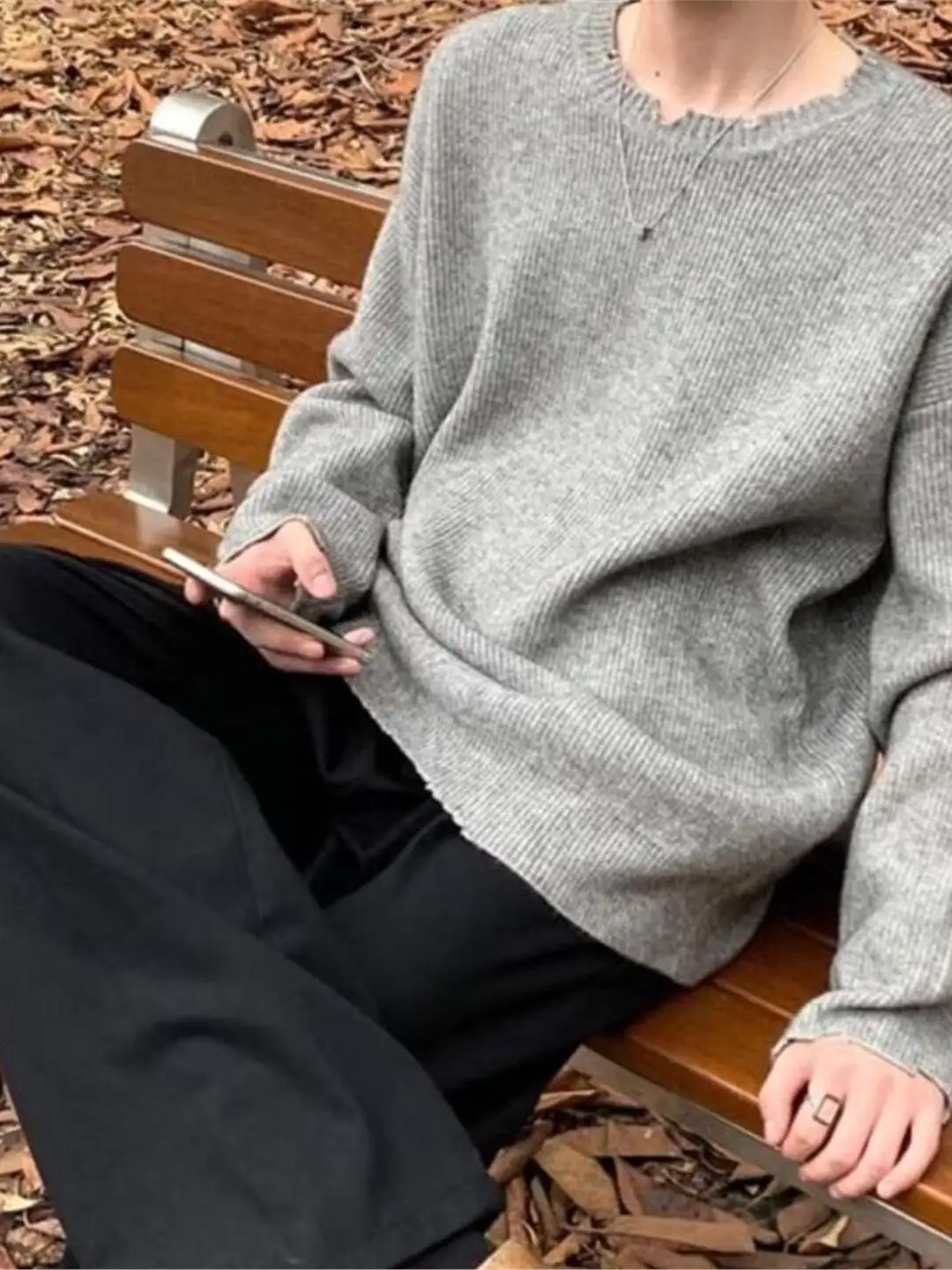 

Loose Men's Knitted Sweater Autumn Winter Casual Color round Ne Asymmetrical Design Comfortable Breathable Knitwear