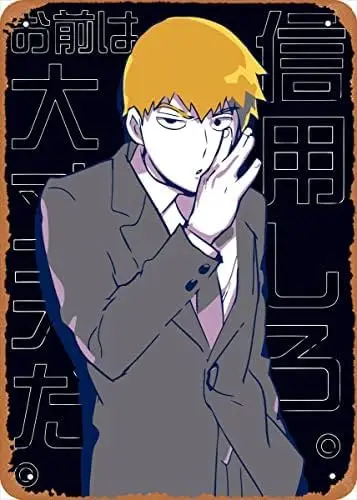 Anime Metal Poster Retro Wall Art Decor Anime Manga figure Metal Poster Retro Wall Art Decor Reigen Arataka Tin Sign - 8 X 12 In