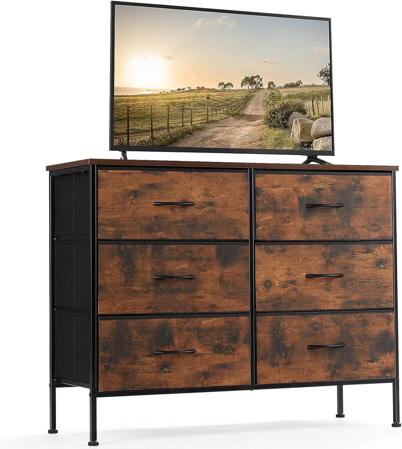 

Dresser for Bedroom,Dresser TV Stand with 6 Drawers,Fabric Dresser with Metal Frame and Wood Tabletop Chest Tower, Room, Room