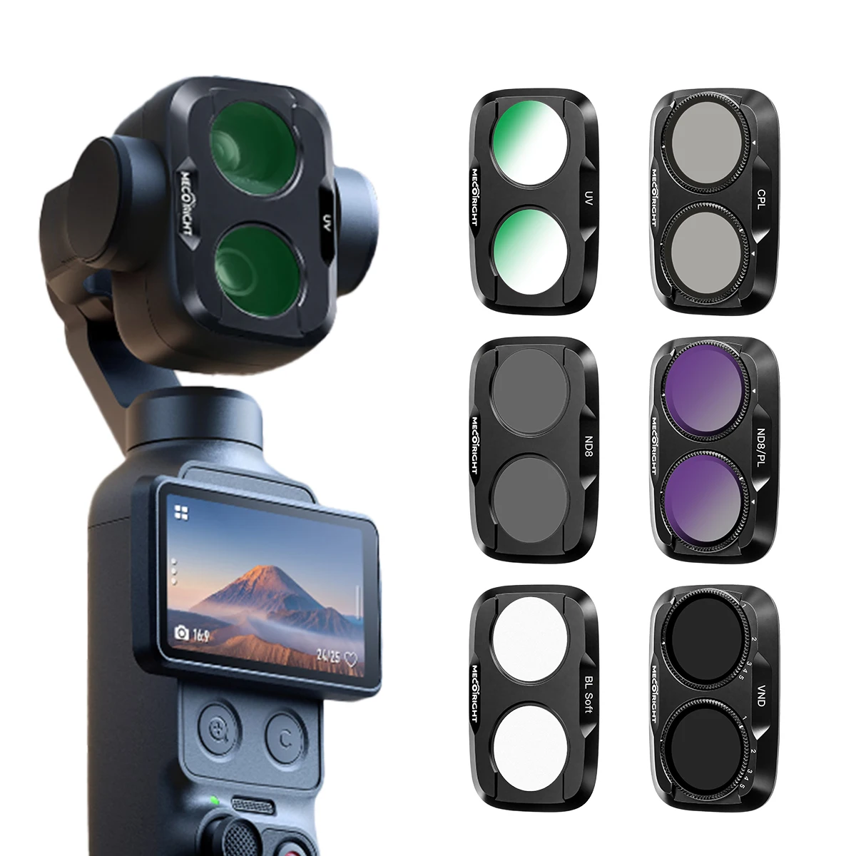 Mecoright Twist Lock Single Filter for DJI Osmo Pocket 4P, VND1-5 Adjustable ND, CPL, ND8+PL, ND8, Black Mist, UV Lens Filte
