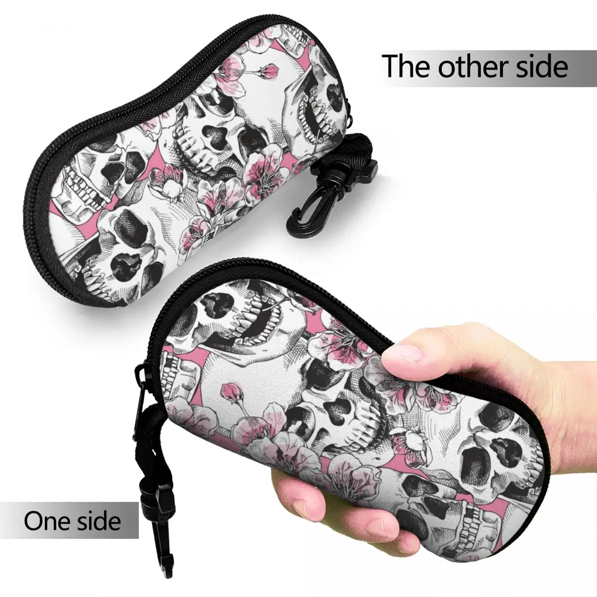 Floral Skull Glasses Case Fashion Pink Cherry Glasses Protector Anti-Pressure Eyewear Container