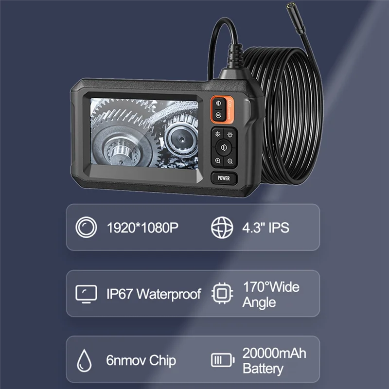 

4.3Inch IPS Screen 8Mm Camera 1920 X 1080P HD Industrial Endoscope IP67 Waterproof 5M Cable Car Diagnostic C30 20000Mah