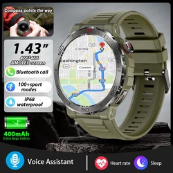 Outdoor Compass Smartwatch Men 1.43 Inch AMOLED Screen GPS Motion Tracking IP68 Waterproof Bluetooth Call Smart Watch For Huawei