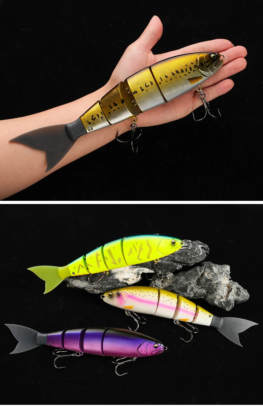2 Stück/Set Riesiger Angelköder 250mm Sinkender Swimbait 4-teilig Gelenkiger Köder für Bass und Wels Harter Swimbait – Detail 10