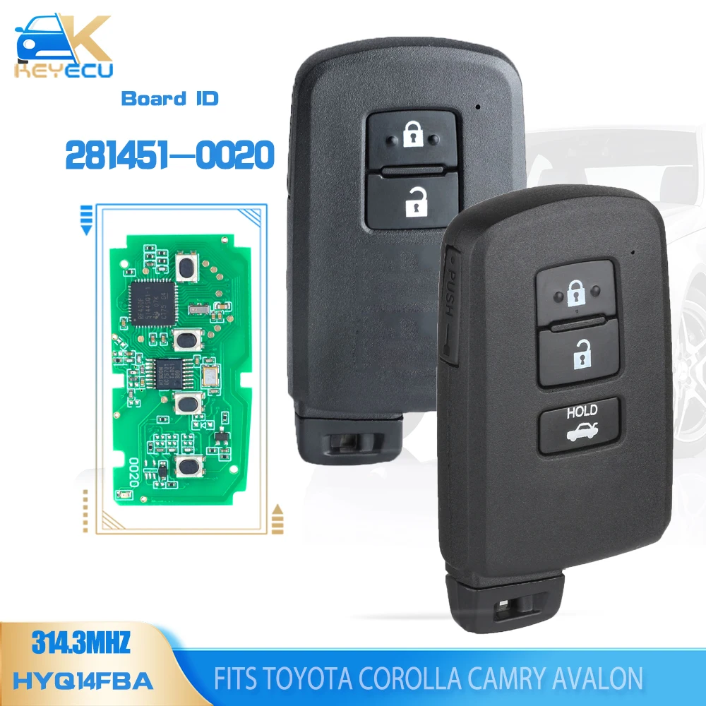 KEYECU 281451- 0020 G  314.3MHZ 2B/3 Button Smart Key 8A for 2001 2002 2003 2004 2005 2006 Toyota Corolla Camry Avalon