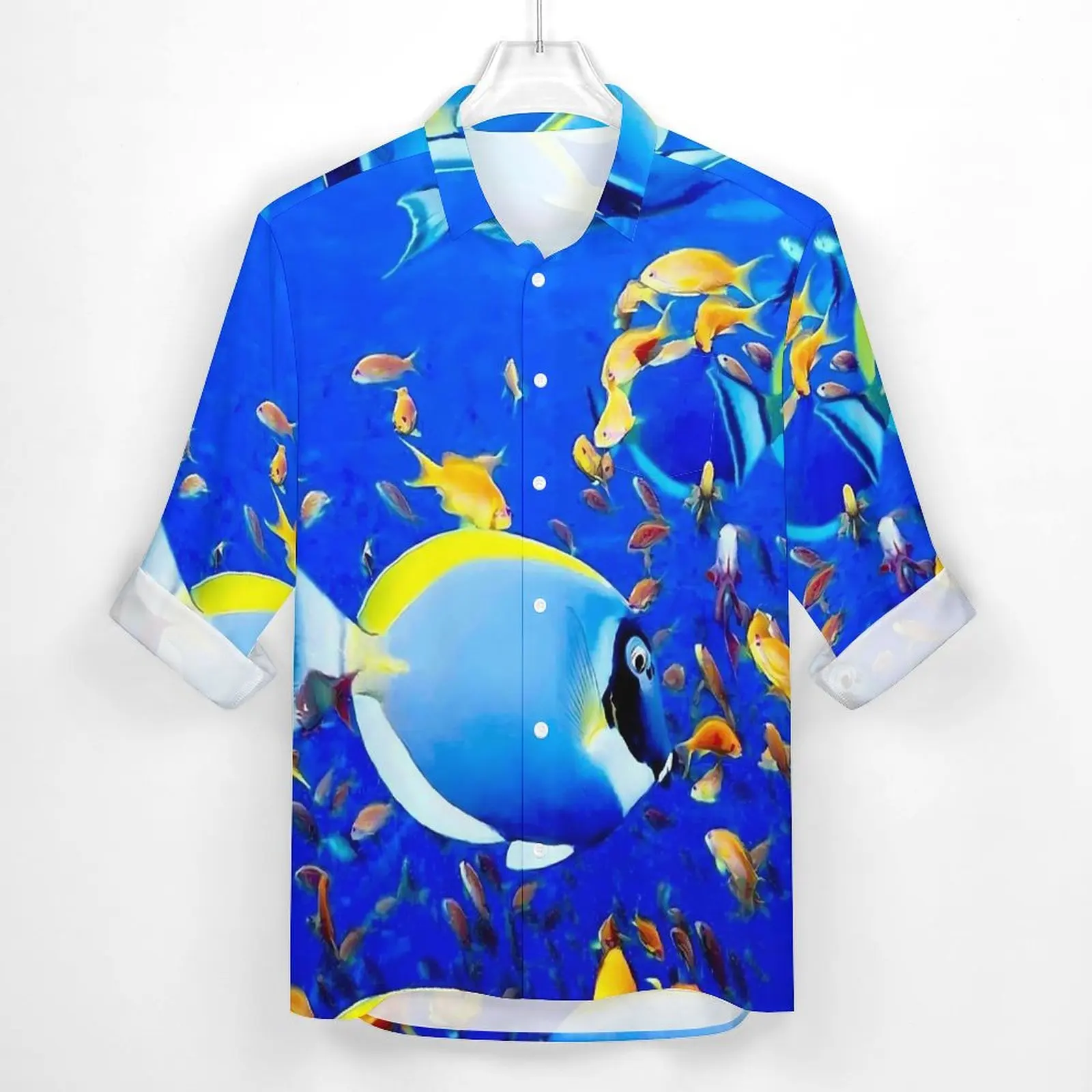 Tropical Marine Shirt Colorful Fish Print Casual Shirts Long Sleeve Design Funny Blouses Spring Vintage Oversize Clothing