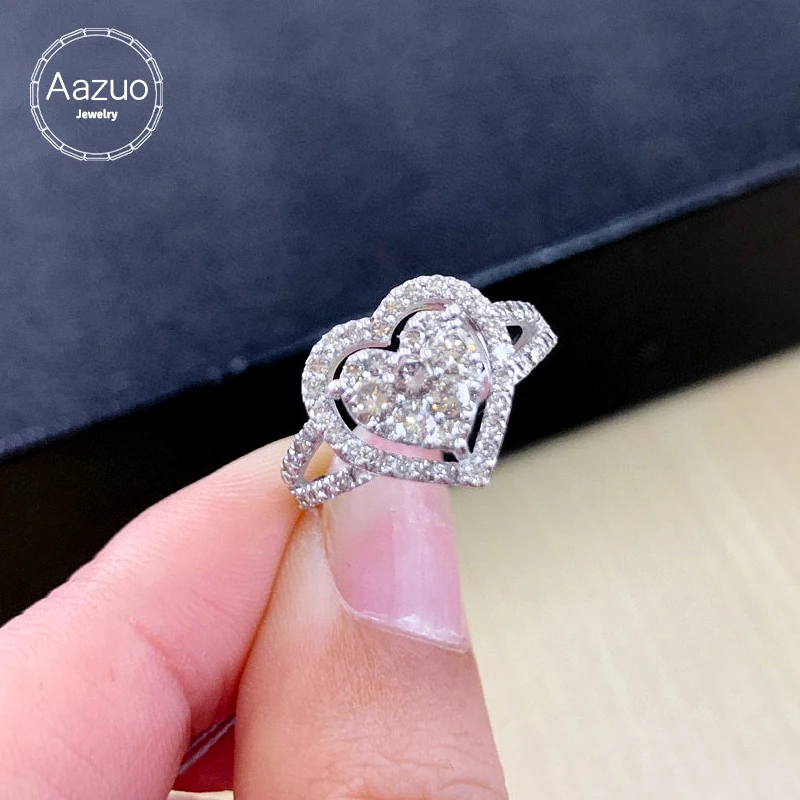 

Aazuo Real Jewerly 18K White Gold Real Natural Diamond 0.78ct Luxury Heart Shape Rings Upscale Trendy Senior Party Fine Jewelry