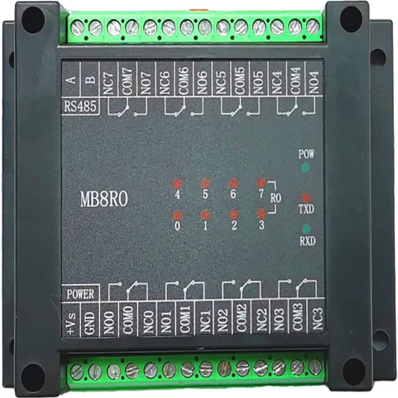 

MB8RO switch output module 8 relay outputs isolated RS485 MODBUS RTU communication