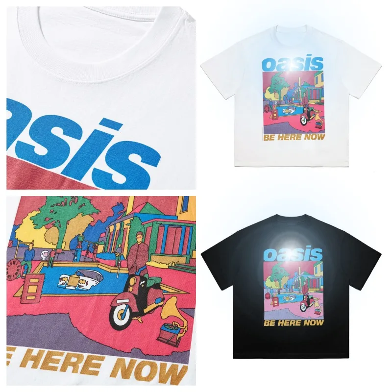 

OASIS Oasis Band Британский рок Модная брендовая футболка с коротким рукавом Art High Street Тяжелая свободная персонализированная мужская женская одежда