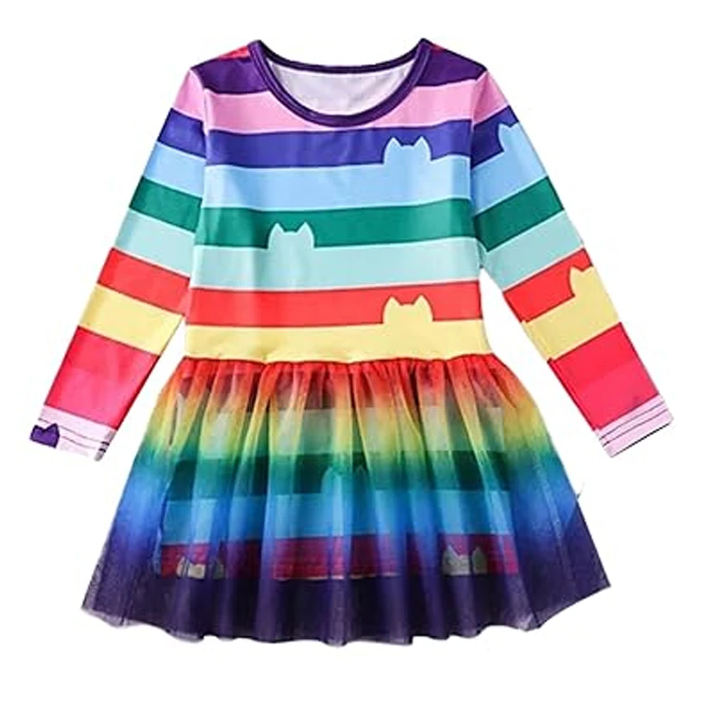 Spring Autumn Children's Clothes Set  Long Sleeved Rainbow Mesh Skirt+pants Set kids' sets and outfit Girl's Tutu Two-Piece Sets
