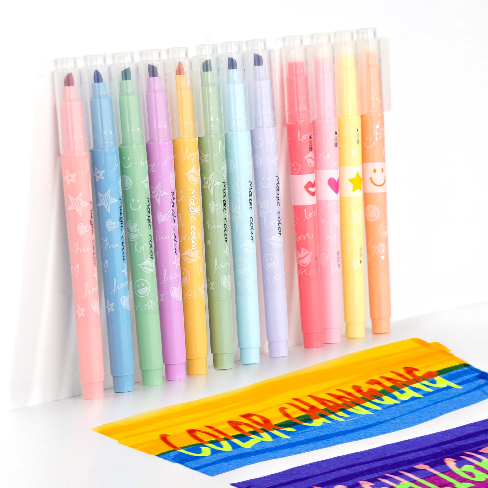 

6/12pcs Stamp Marker Pens Cute Novelty Color Changing Magic Colored Highlighter Pen Set Dual-Tip Art Drawing Markers for Journal