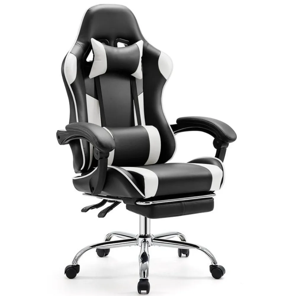 

Height-Adjustable Gaming Chair with Footrest, Lumbar Support, 360° Swivel Seat, Headrest for Office or Gaming Use