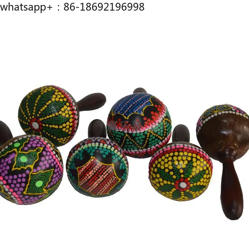Percussion Instrument Sand Hammer, Imported From Indonesia, Painted Craft Coconut Shell Hand-painted Sand Hammer Instrument