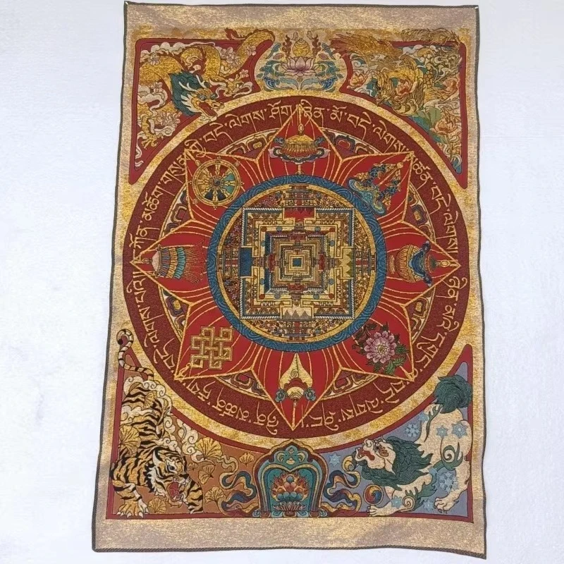 Eight Treasures Tibetan Tangka Embroidery Painting Gold Thread Embroidery Decor Hanging Pictures