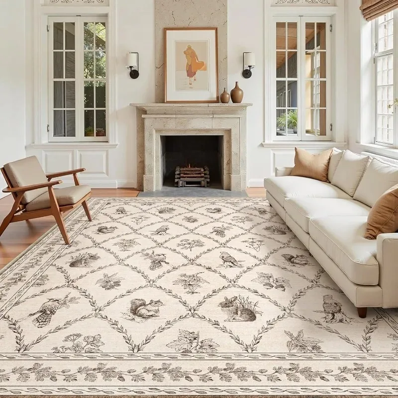 Carpet for Living Room Foldable Machine Washable Sofa Coffee Table Floor Mat Restaurant Non-slip Rug Retro Floral Bedroom Rugs
