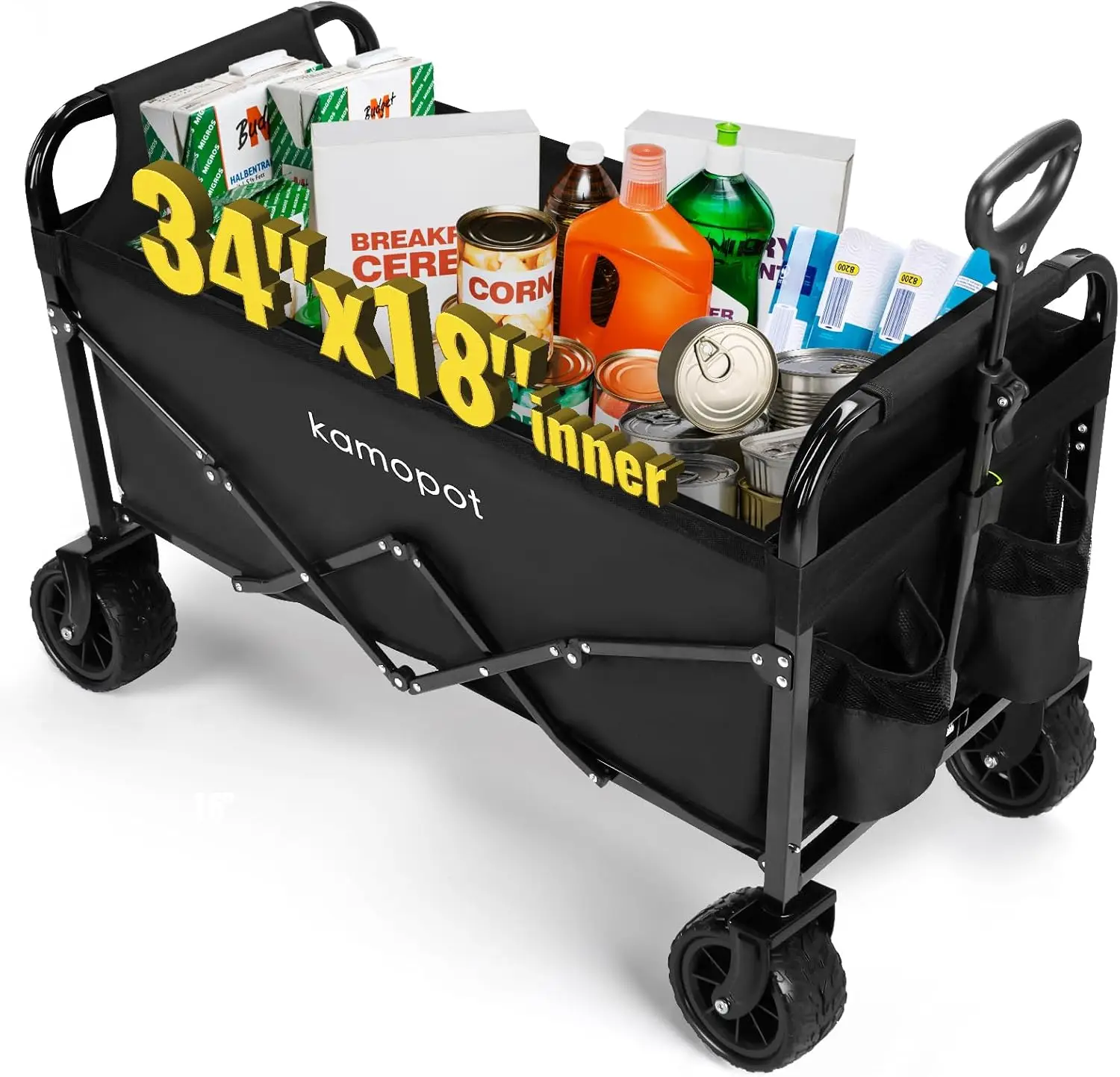 

Large Collapsible Wagon Foldable for Beach, Yard, Grocery, Park, 34" x 18" Inner Storage. 300lb Heavy Duty Folding Utility Wagon