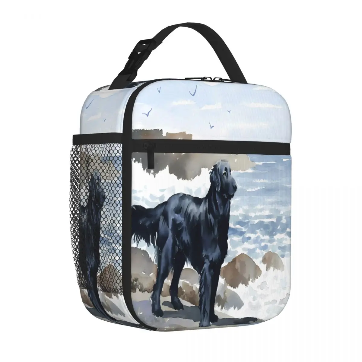 Bestselling Flat Coated Retriever At The Beach David Rogers Three Compartment Adult Lunch Bag Back To School Portable Lunch Bag