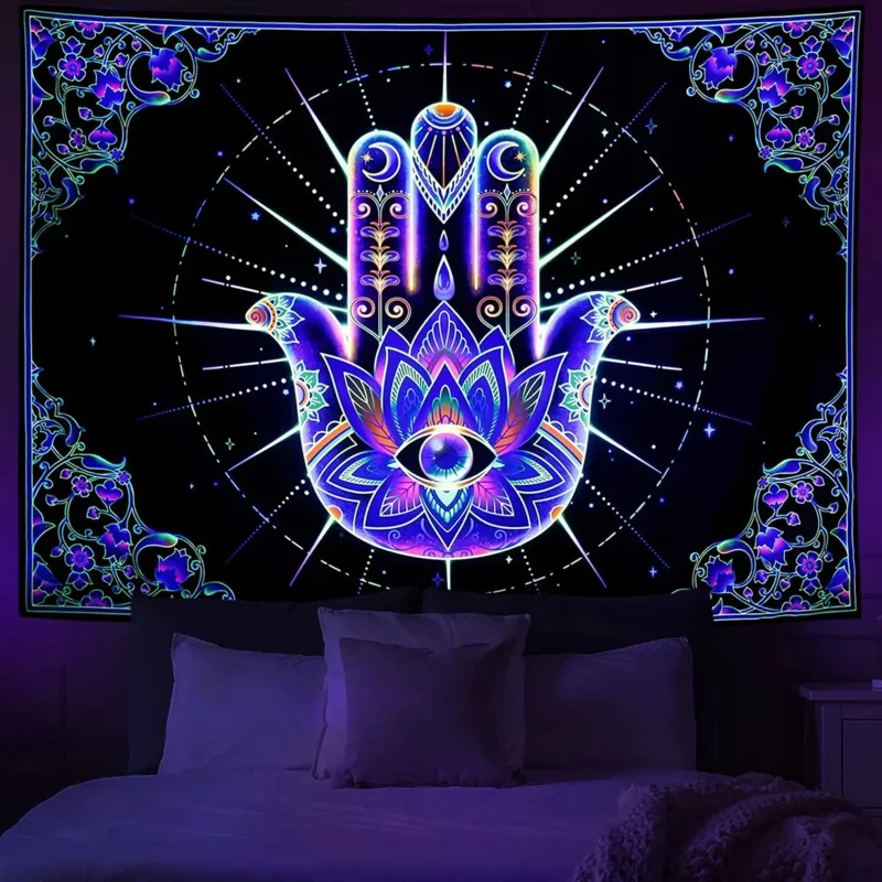 VIKAMA Psychedelic Glow-in-the-Dark Mandala-Style Tapestry Wall Art Decoration for Study, Living Room, Bedroom Home Furnishings