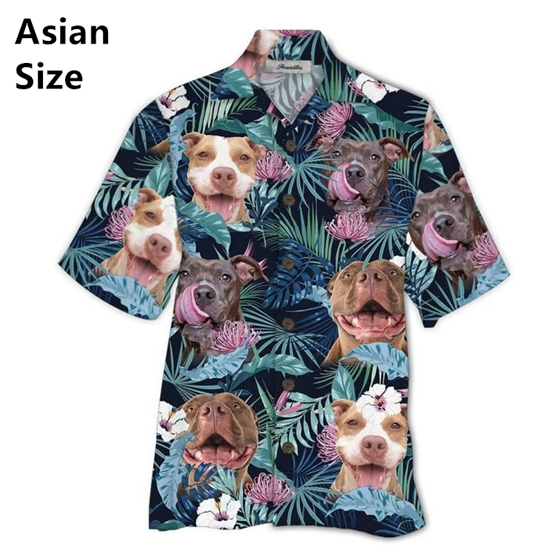 

Американская гавайская рубашка для мужчин 3d Animel Pitbull Мужские рубашки Пляжная забавная мужская одежда большого размера Модная дизайнерская одежда с коротким рукавом