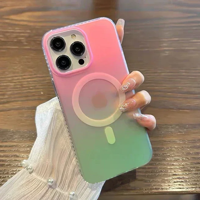 Laser Gradient for Magsafe Case for iPhone 17 16 15 14 13 12 Pro Max Magnetic Wireless Charging Colorful Shockproof Luxury Cover