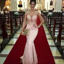 Sheer Tulle Mermaid Long Prom Dresses For Women Sweetheart Pink Applique Lace Formal Evening Gowns Party Gala Robe Custom Made