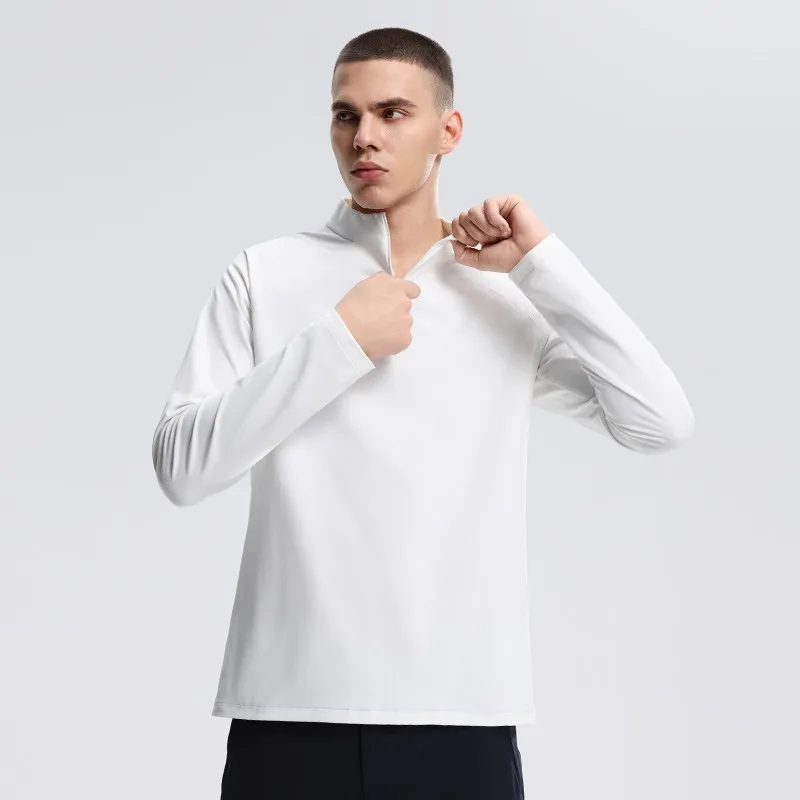 

Long-sleeved Sports T-shirt Men's Half-zip Bottoming Shirt Solid Color Half-turtle Collar Fashionable Casual Top