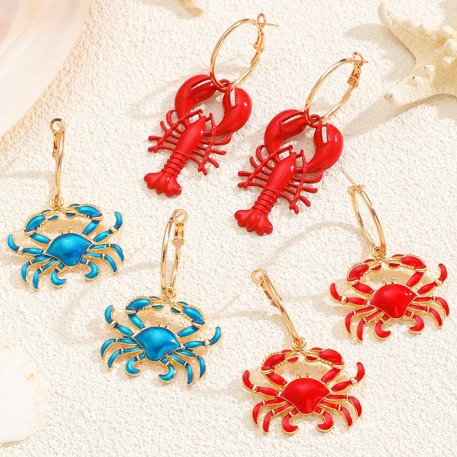 

Marine Ocean Enamel Crab Lobster Earrings Women Beach Vacation Alloy Drop Earring Fashion Party Jewelry