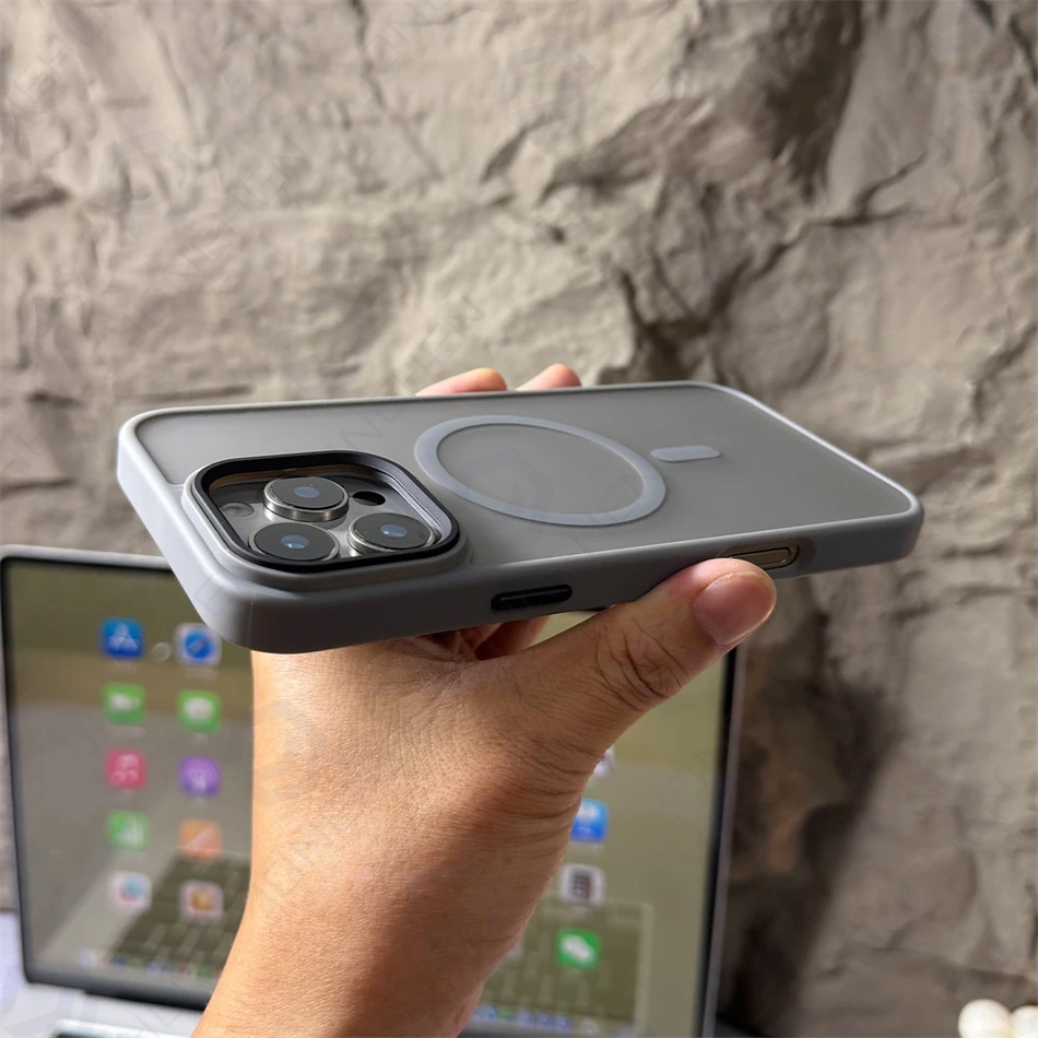 Luxury Magnetic Matte Translucent Armor Shockproof Frame Case For iPhone 11 12 13 14 15 16 Pro Max For Magsafe Wireless Cover