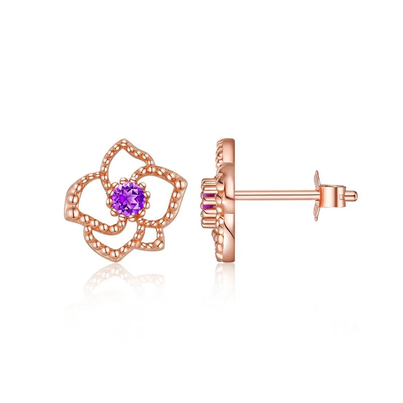 

ZFSILVER Fashion 925 Silver Moissanite Classic Trendy Gem Purple Flower Earring Charms Women Accessories Jewelry Gift E15918-R-A