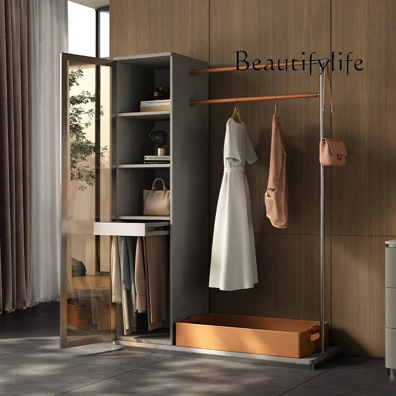 Nordic Minimalist Coat Rack Multifunctional Glass Door Locker Hanger High-end Bedroom Furniture