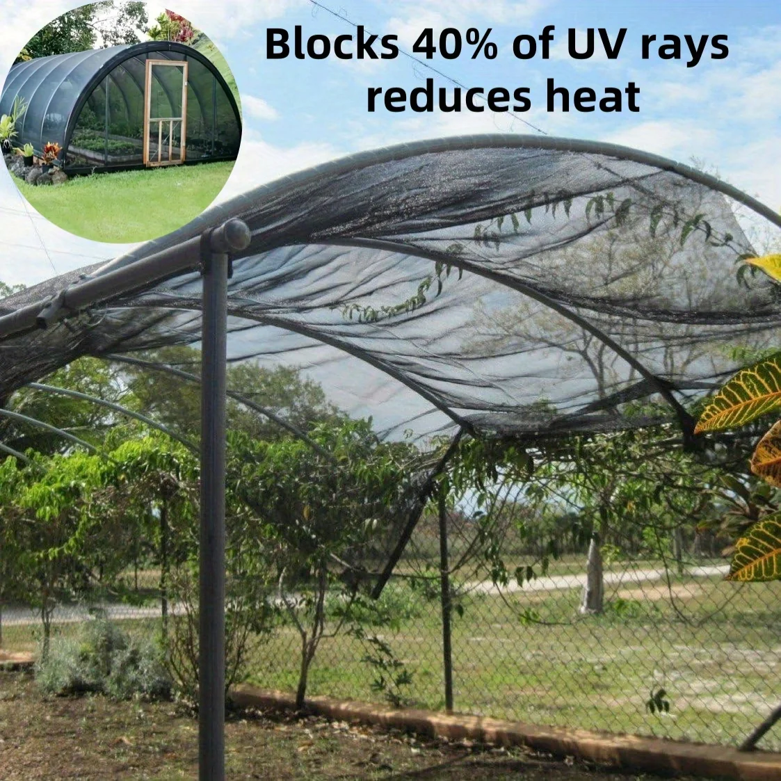 40% UV Protection Shade Cloth with 20 Straps, Durable Sunscreen Canvas for Gardens, Greenhouses and Plant Protection