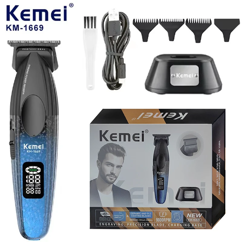 Kemei-cortadora de pelo profesional de Metal para peluquero, recortadora de barba de 9000RPM para hombres, cortadora de pelo eléctrica