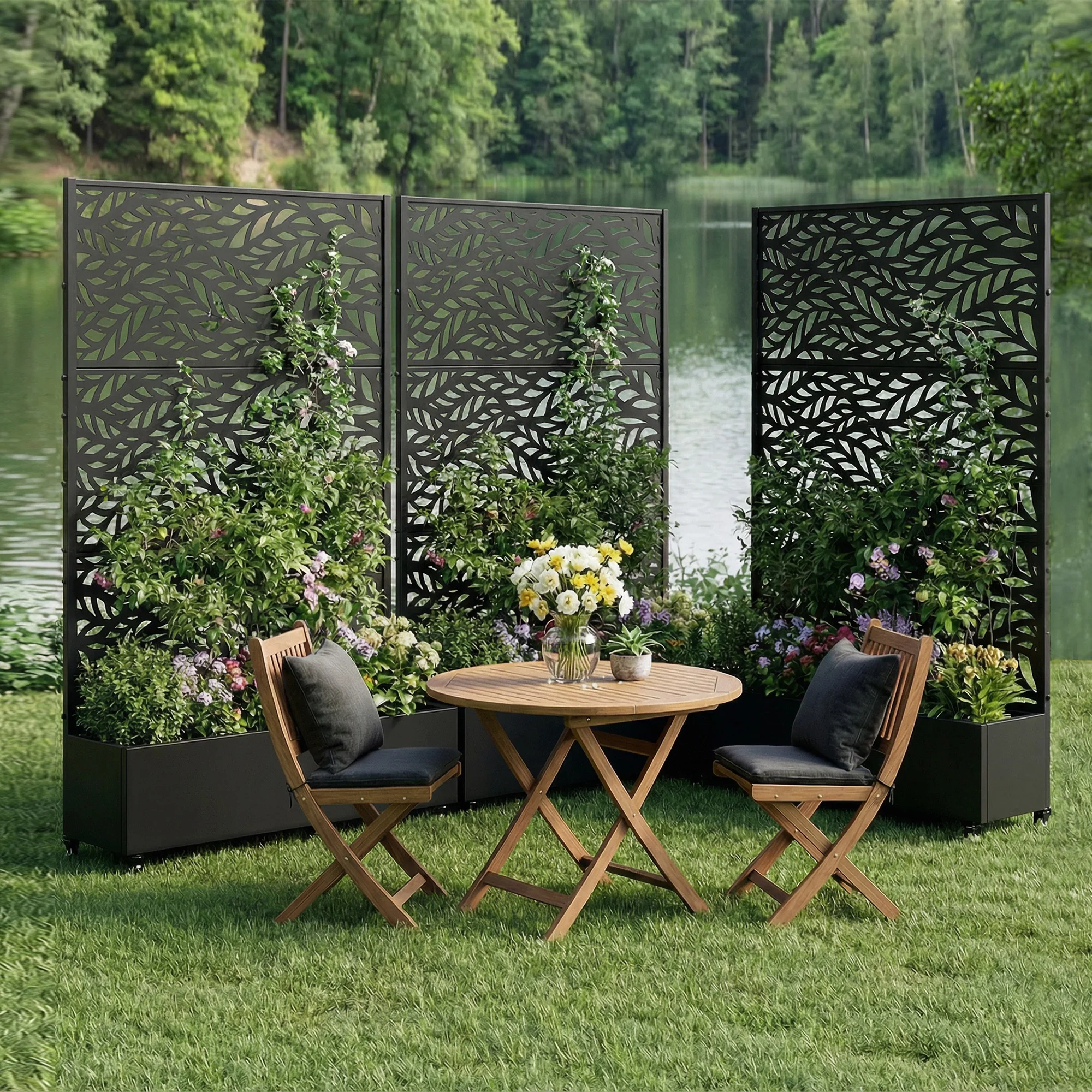 6 ft. H x 3 ft. W Metal Planter Box privacy screen Garden Bed with Trellis and Wheels - Black view 3
