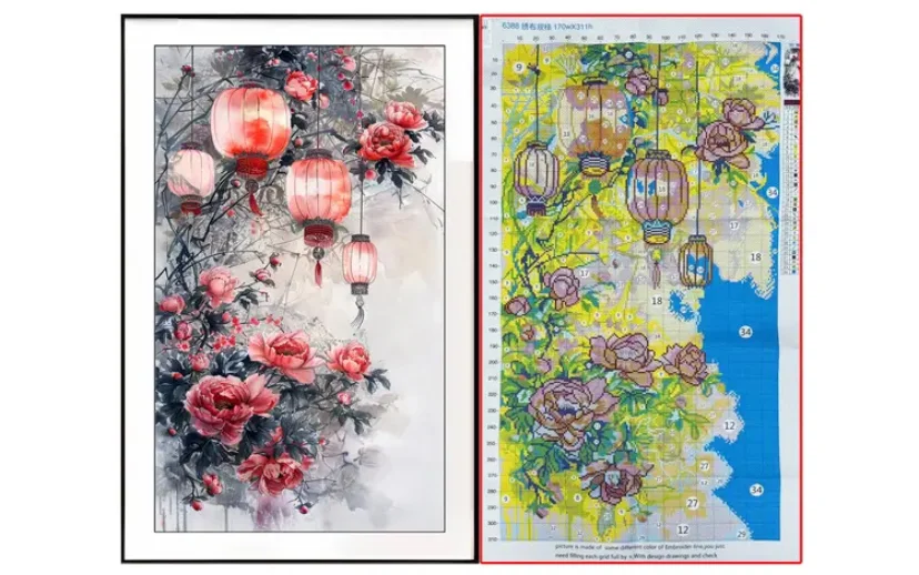 9ct 60x100cm Chinese Lantern Embroidery DIY Chinese Style Printed Kits Cross Stitch Needlework Set Home Decor Crafts