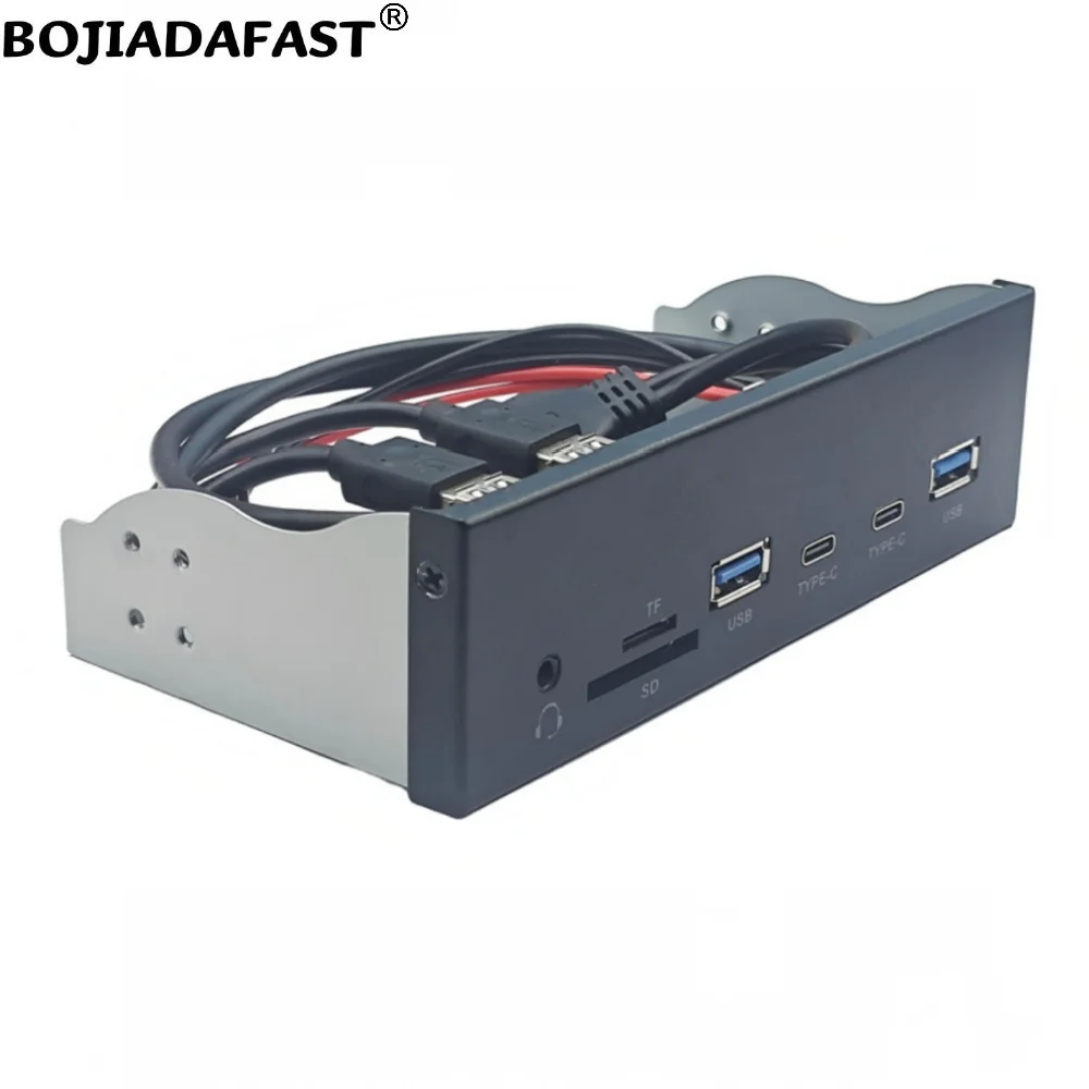 5.25" Desktop Front Panel 2 * USB 3.2 Type-A + 2 x Type-C Connector 5Gbps HD & Audio Port TF SD Card Holder For Computer Case
