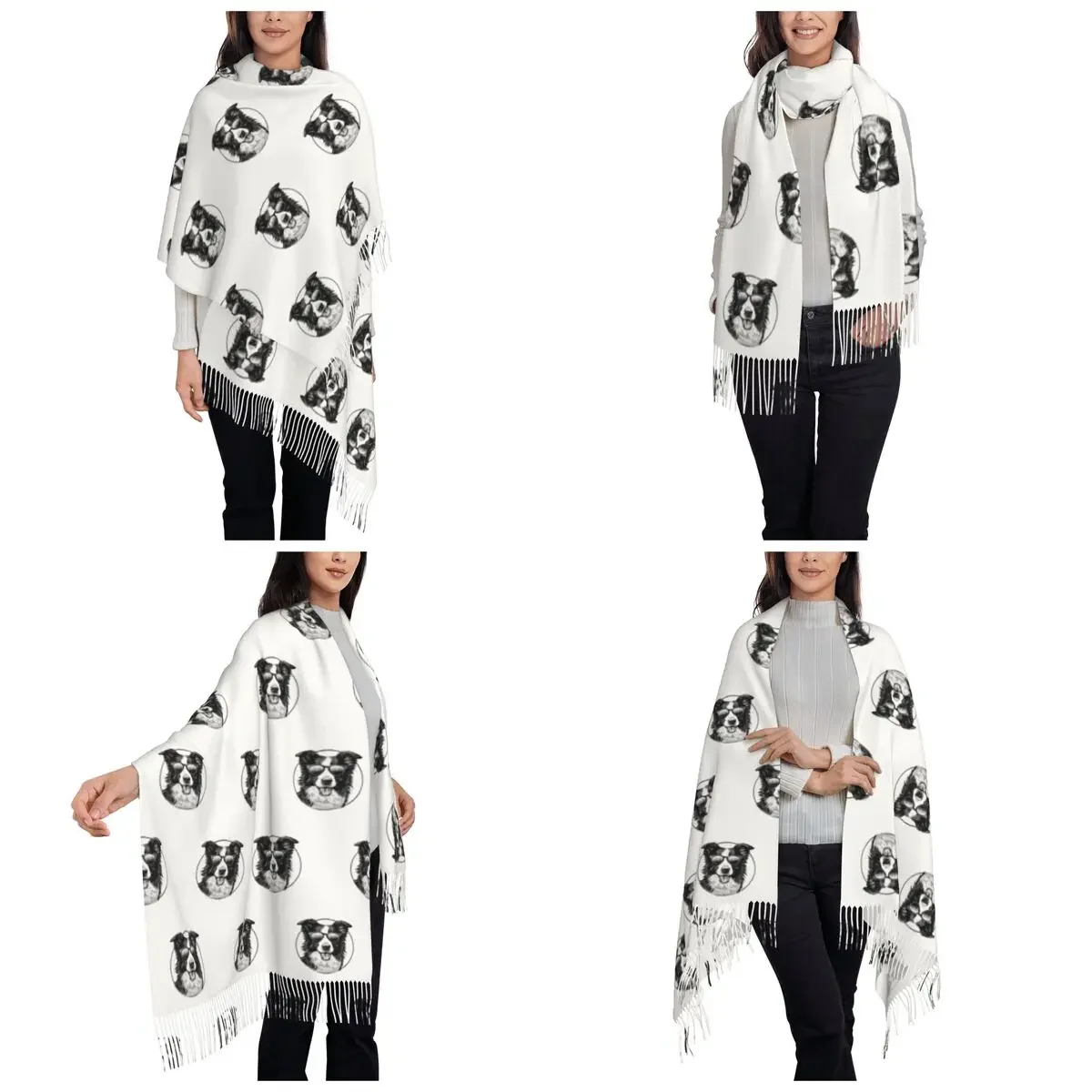Border Collie Scarf Tassel Scarves Women Soft Warm Shawls and Wraps Large Fall Winter Shawl Wrap