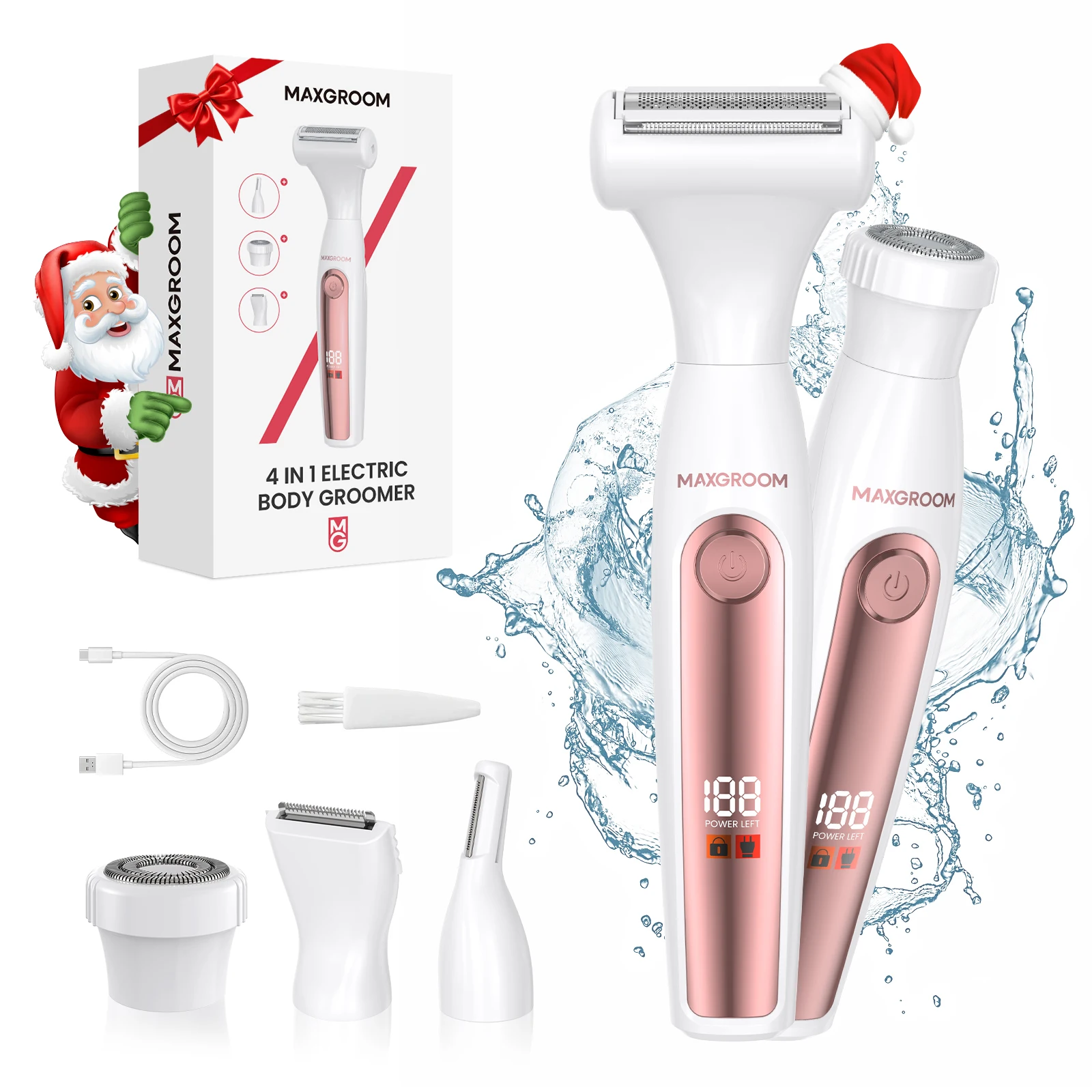 MAXGROOM 4in1 Electric Shaver for Women Bikini Trimmer Facial Mustache Shavers Body Underarms Legs Portable Painless Epilator