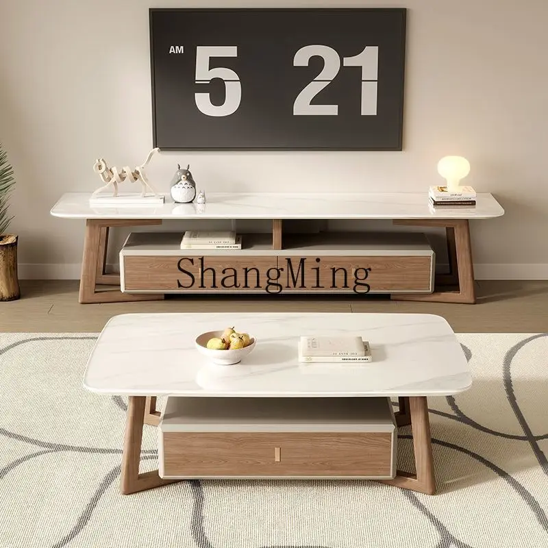 

CL wood light luxury TV cabinet coffee combination modern simple tempered glass living room floor cabinet