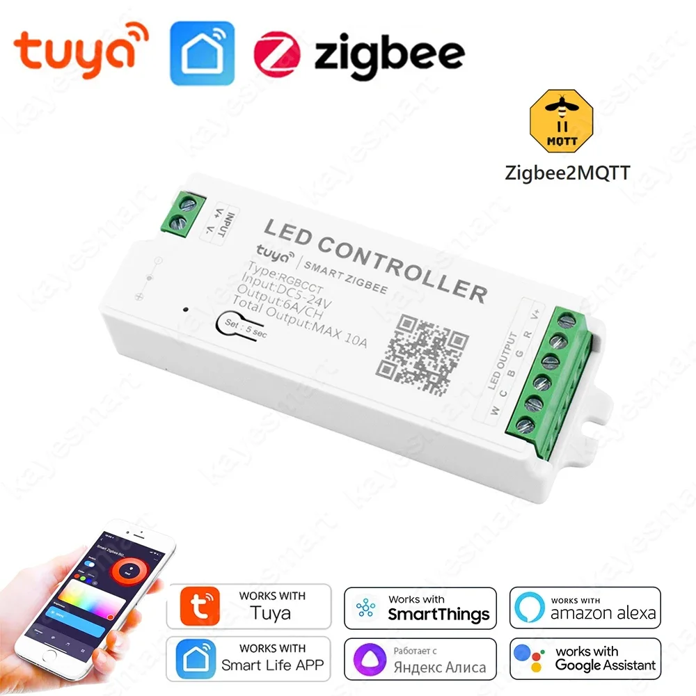 Tuya Smart Zigbee LED Strip Controller DC5V-24V RGBCCT RGBW RGB CW LED Strip Bedroom Kitchen Lighting Alexa Voice APP Controller