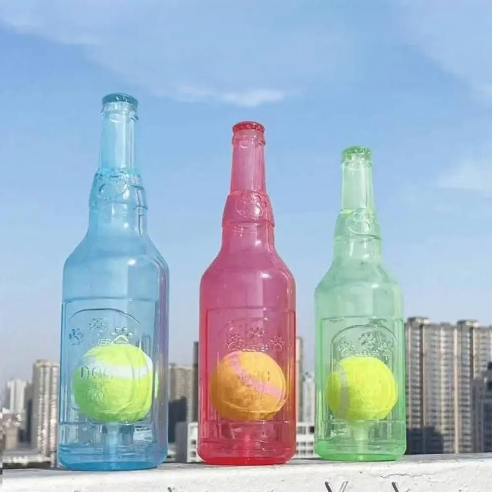 TPR Dog Chew Beer Bottle Shape Bite-Resistant Interactive Dog Built-in Tennis Ball Floating Design Pet Teeth Grinding