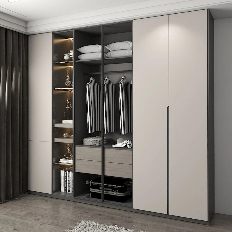 Bedroom furniture whole house custom wardrobe closet simple light extravagant one door to top bedroom solid wood wardrobe